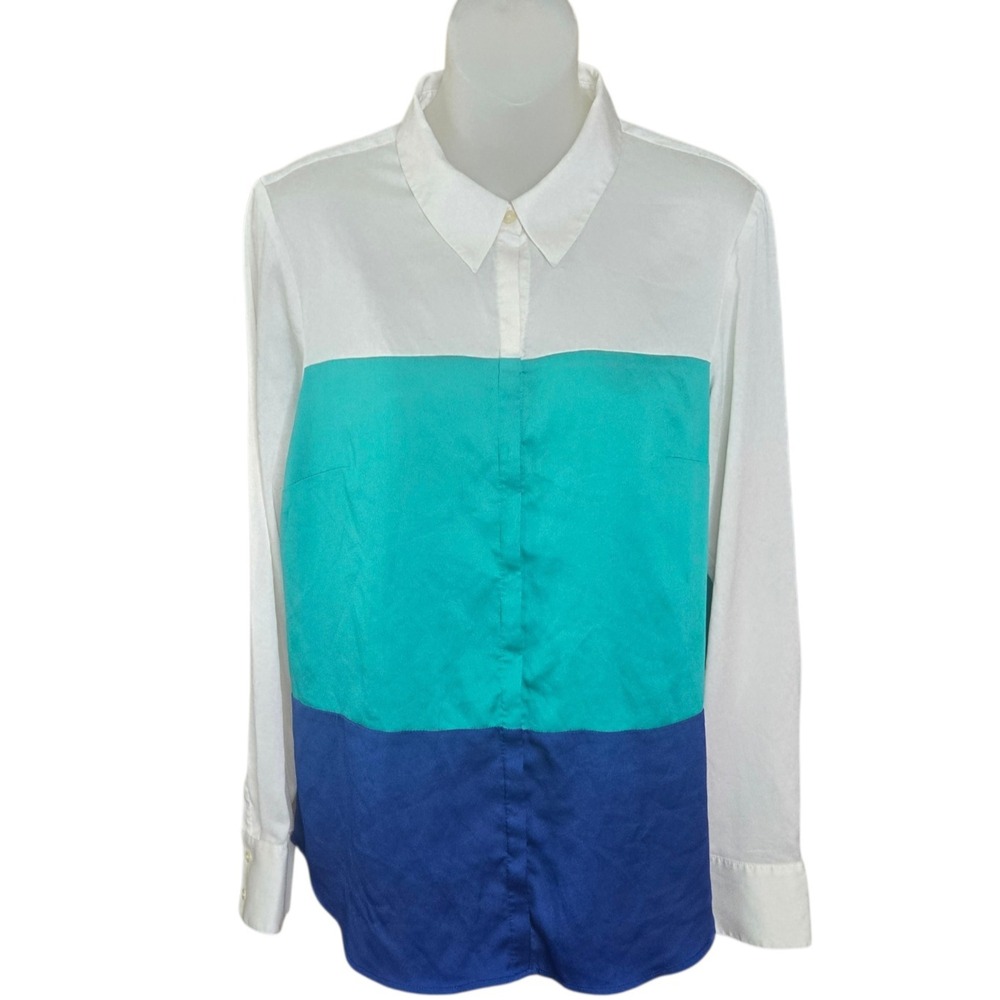 Ann Taylor Womens Career Button Front Shirt Size 10 Colorblock Office Corporate